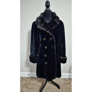 Vintage Borgazia Black Faux Fur Coat Womens M Luxury Statement Winter Jacket